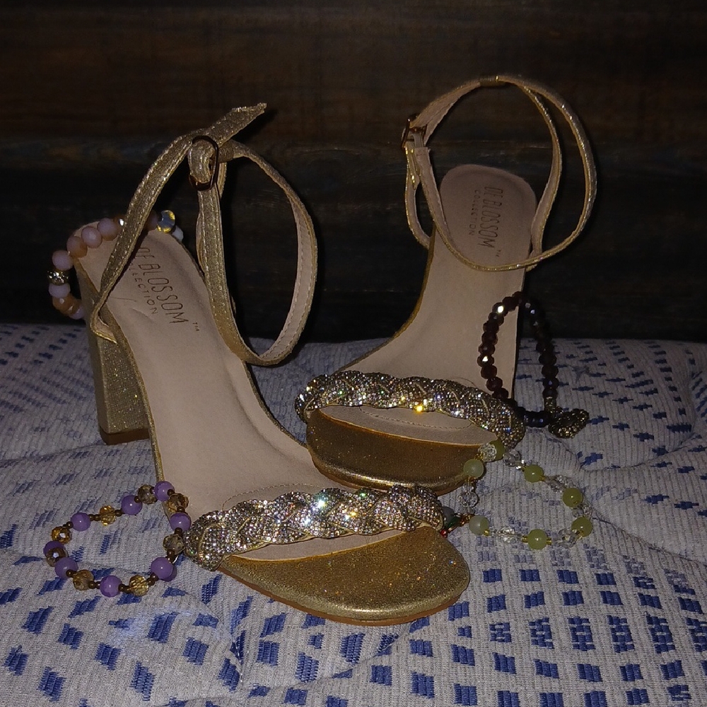 Glittery Gold Ankle Strap Heels
